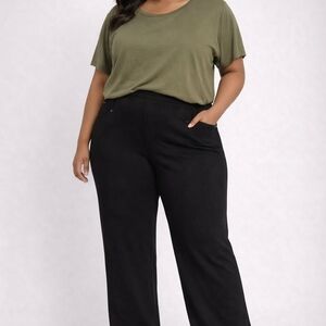 Lemon Way Black Pull On Bootcut Pants 22W Plus Size 22” Waist 31” Inseam Stretch